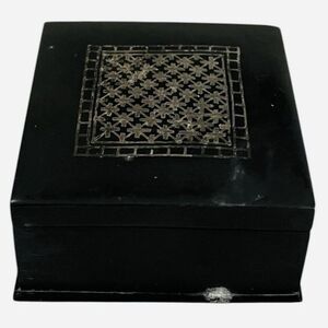 Vintage 1995 Black Metal Bidriware Jewelry Trinket Box India 3"x3" Good